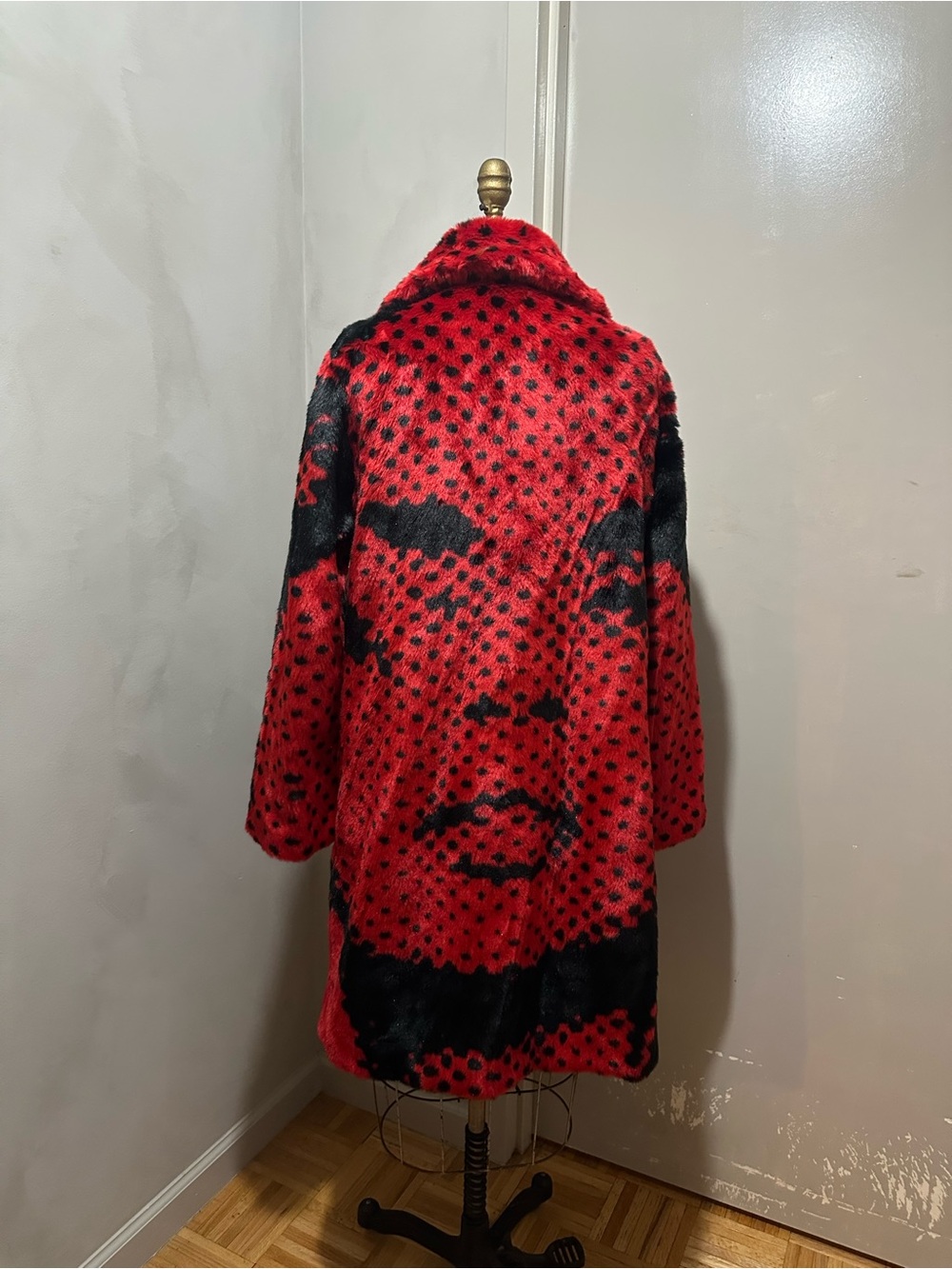 Red & Black Faux Fur Marilyn Monroe Coat - Women’s Statement Jacket